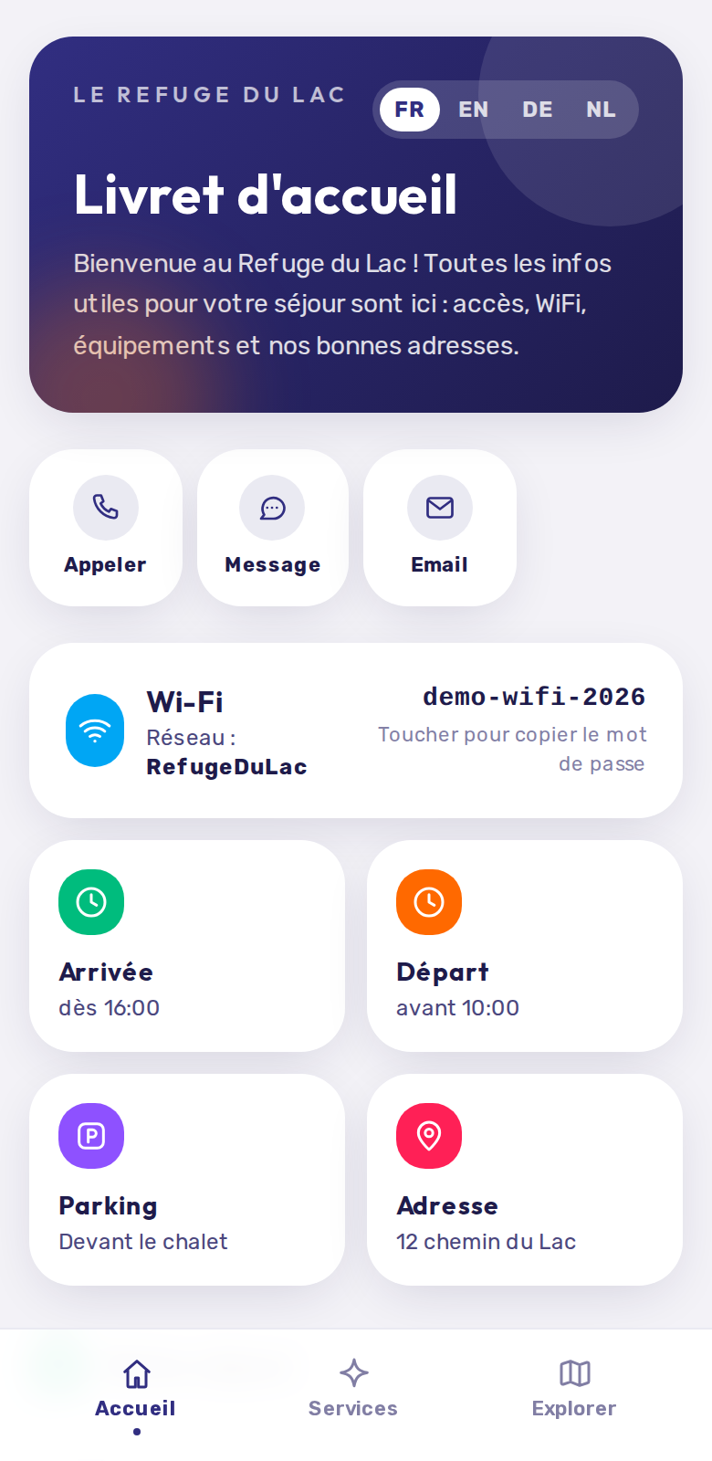 Livret d'accueil : WiFi, horaires, contacts